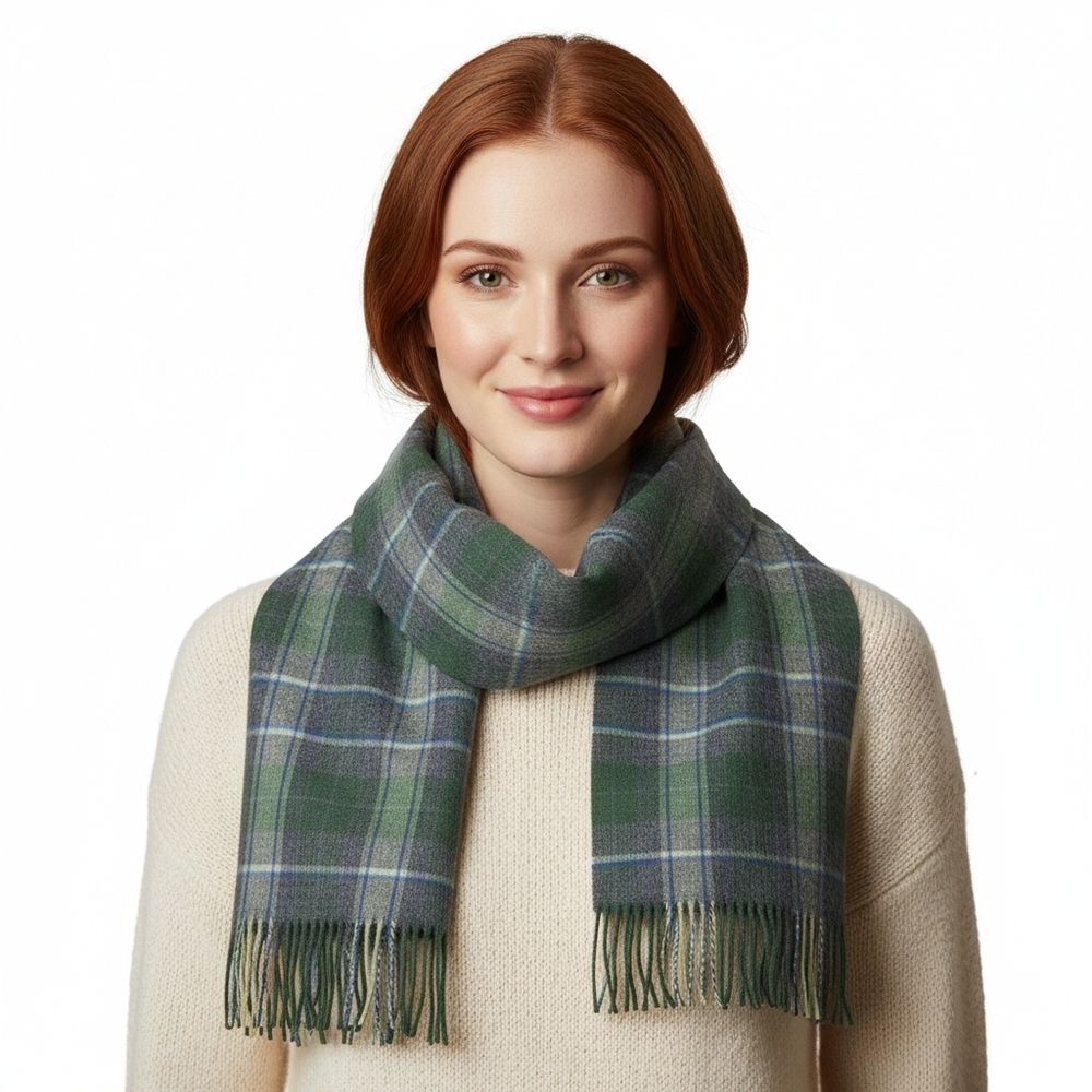 Suantrai of Ireland Scarf 100% Soft Wool Long Green Gray Tartan Plaid Unisex - Picture 5 of 10